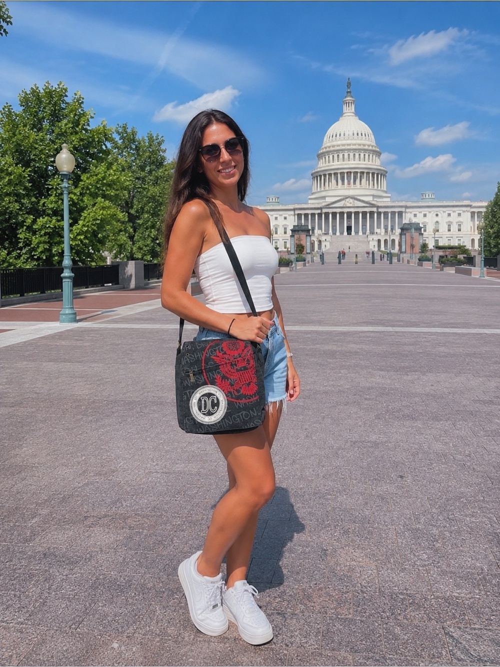 Robin Ruth Washington DC Canvas Crossbody Messenger Bag Black Red Travel Purse